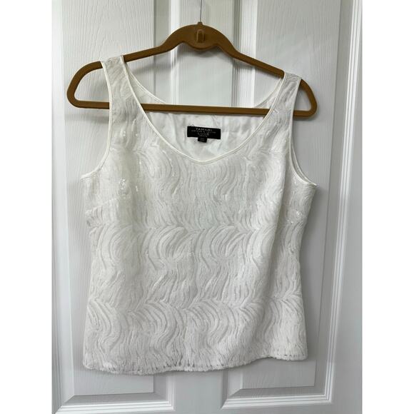Tahari Arthur S. Levine Luxe Petite 10P white sequence tank top side zipper - Picture 1 of 6